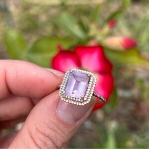 EFFY pink amethyst ring in rose gold with diamonds.